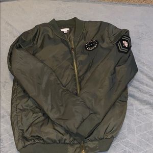 Army Green Patched Bomber Jacket